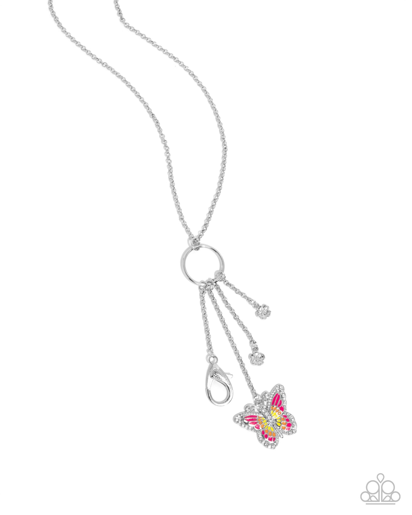 Mariposa Masterpiece - Pink Butterfly Silver Lanyard Necklace