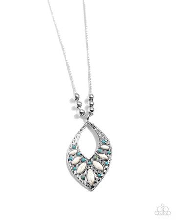 Marquise Melody - White and Turquoise Crackle Stone Silver Medium-Length Necklace