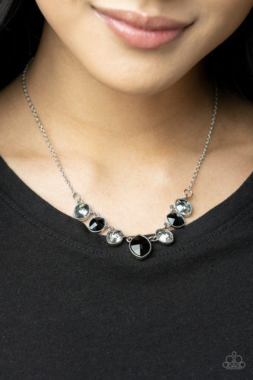 Material Girl Glamour - Multi Black and Gray Gem Rhinestone Silver Short Necklace