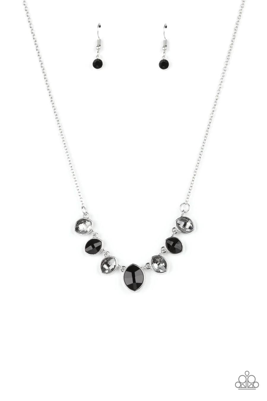 Material Girl Glamour - Multi Black and Gray Gem Rhinestone Silver Short Necklace