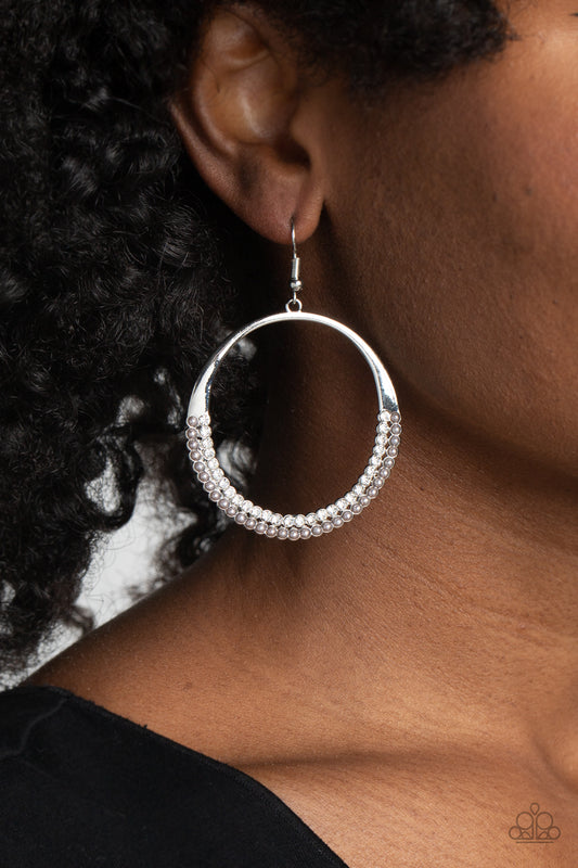 Material PEARL - Silver Pearl Circle Fishhook Earrings