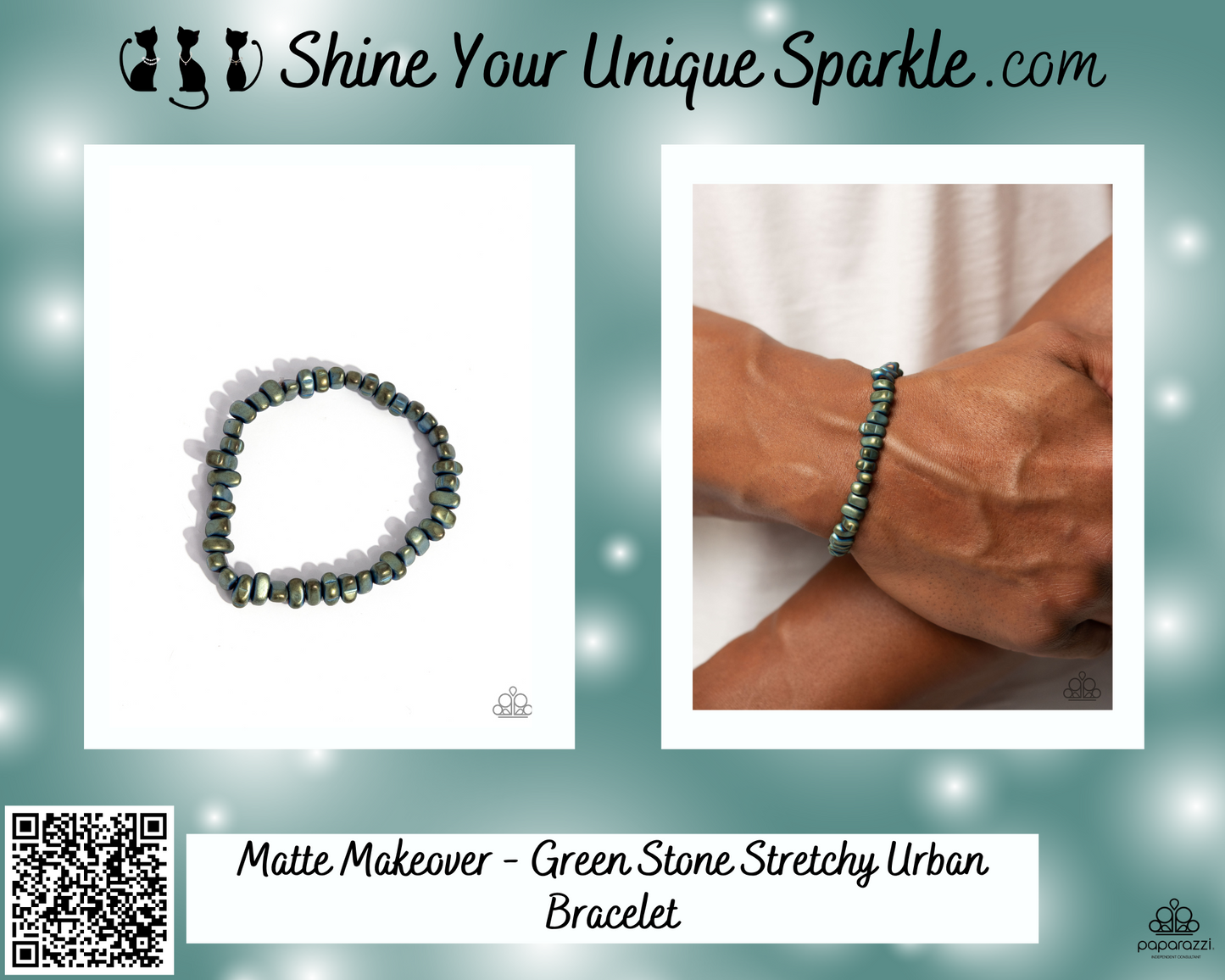 Matte Makeover - Green Stone Stretchy Urban Bracelet