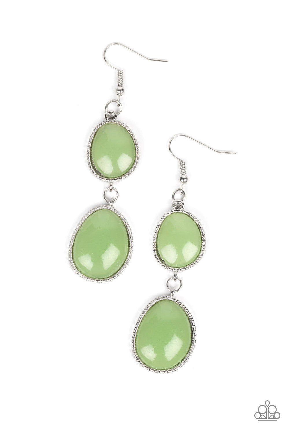 Mediterranean Myth - Green Bead Silver Fishhook Earrings