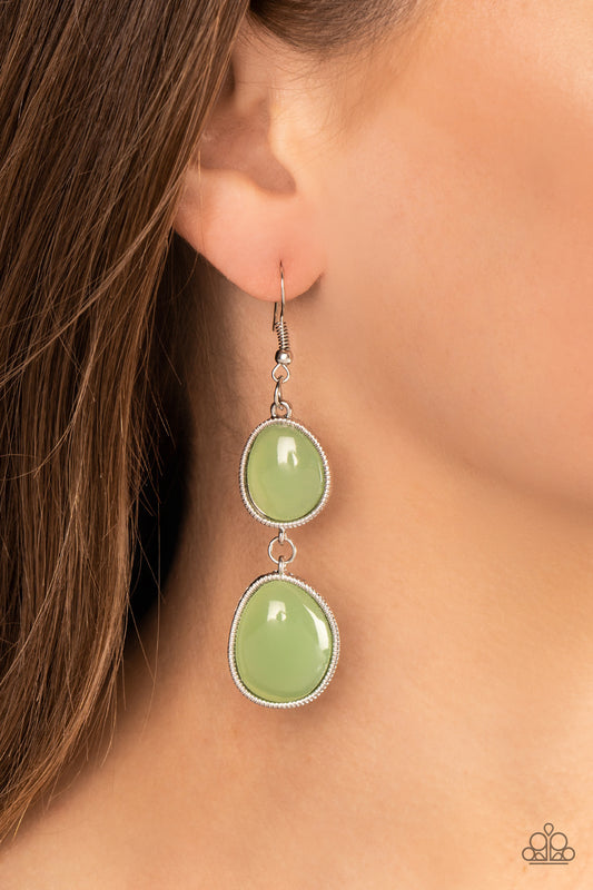 Mediterranean Myth - Green Bead Silver Fishhook Earrings