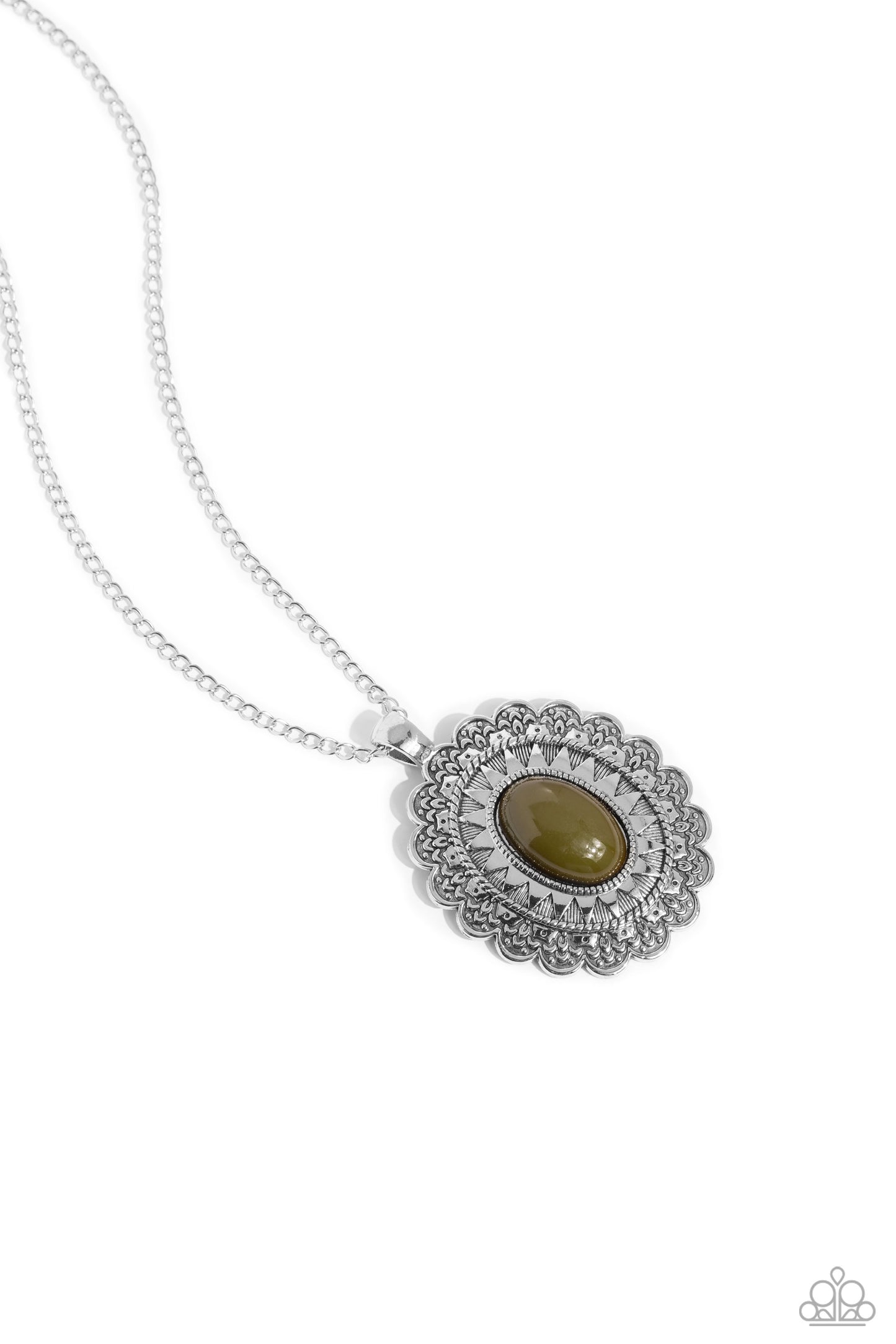 Mesa Medallion - Green Stone Silver Long Necklace