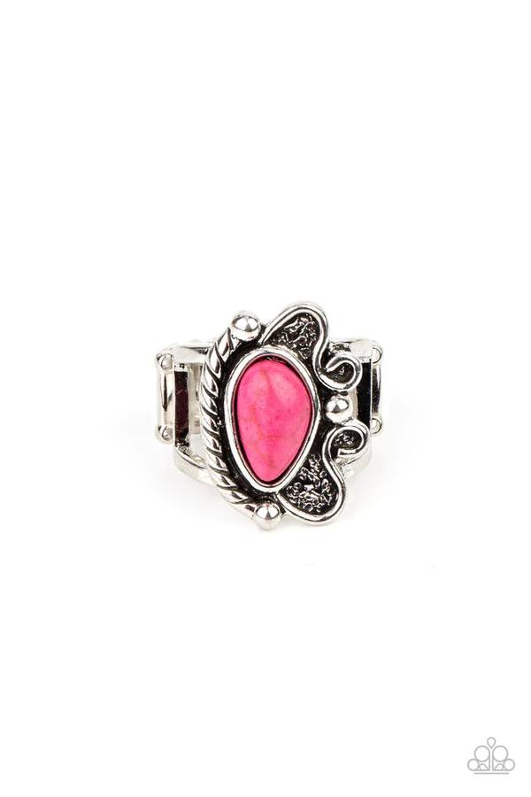 Mesa Meditation - Pink Crackle Stone Silver Ring