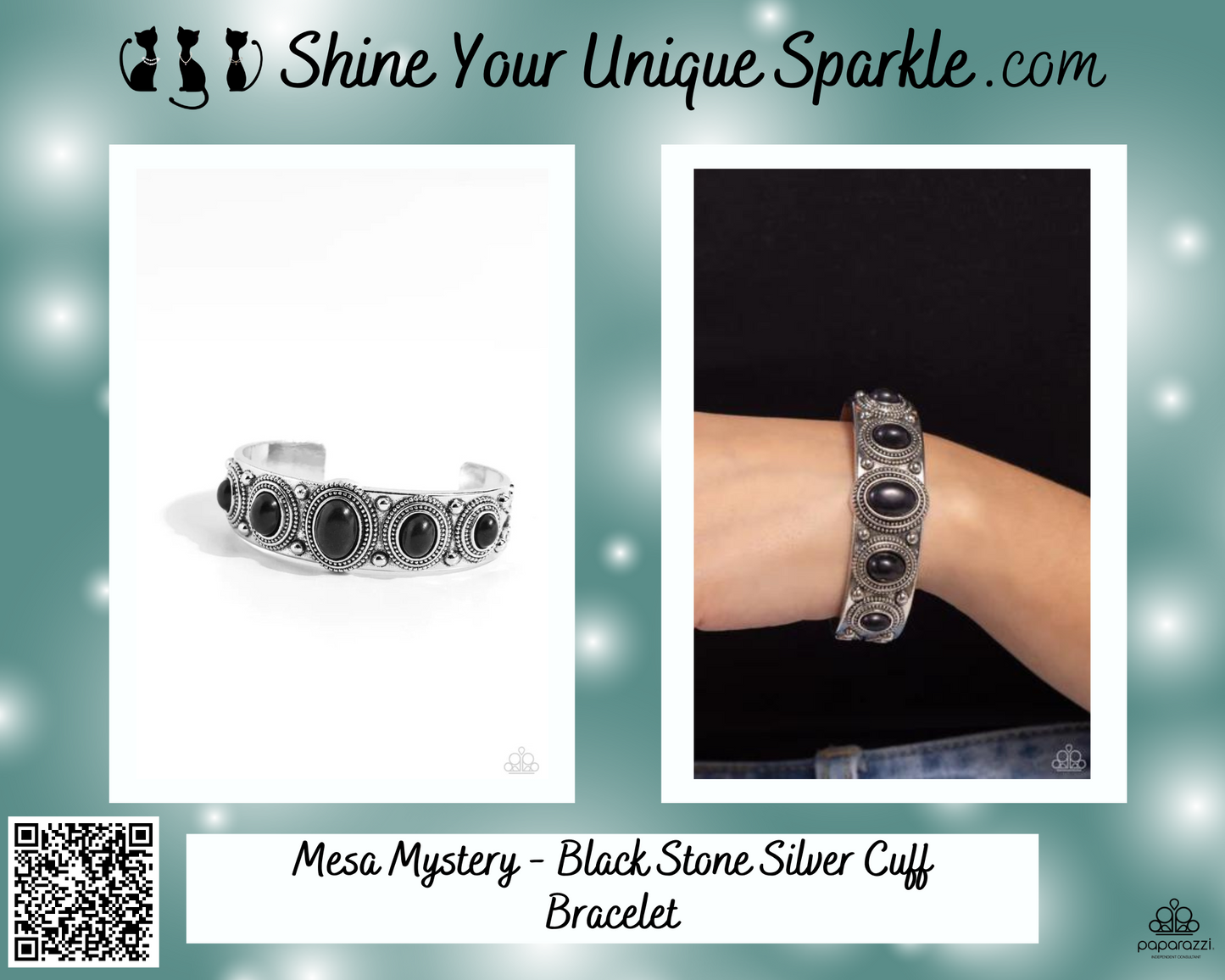 Mesa Mystery - Black Stone Silver Cuff Bracelet