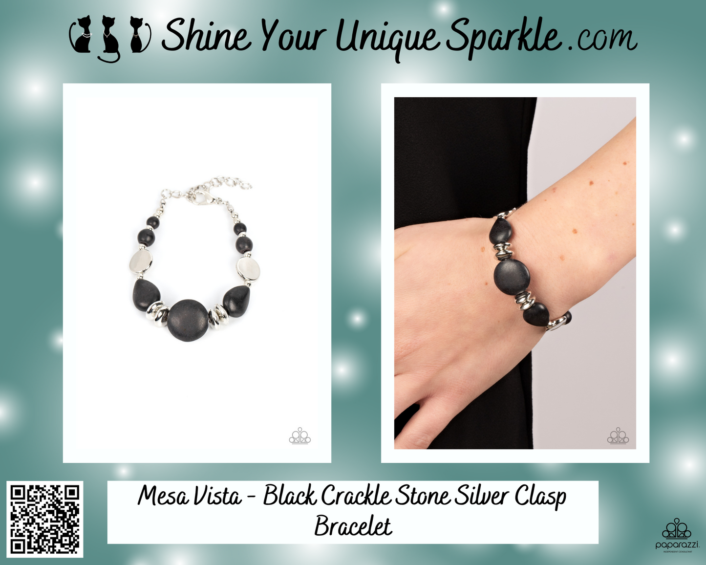 Mesa Vista - Black Crackle Stone Silver Clasp Bracelet