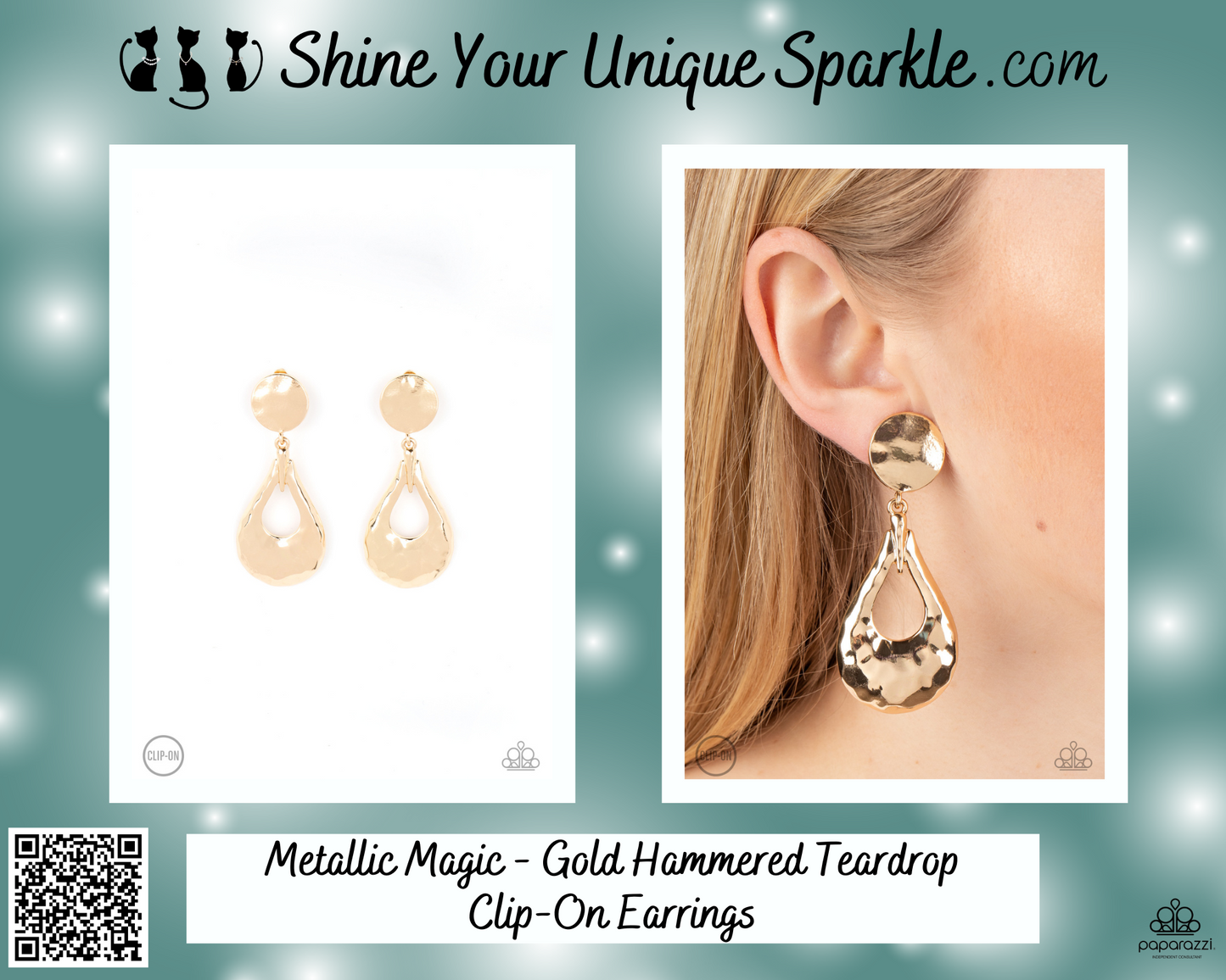 Metallic Magic - Gold Hammered Teardrop Clip-On Earrings