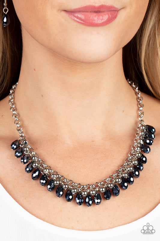 Metro Monarchy - Blue Metallic Crystal Bead Silver Short Necklace