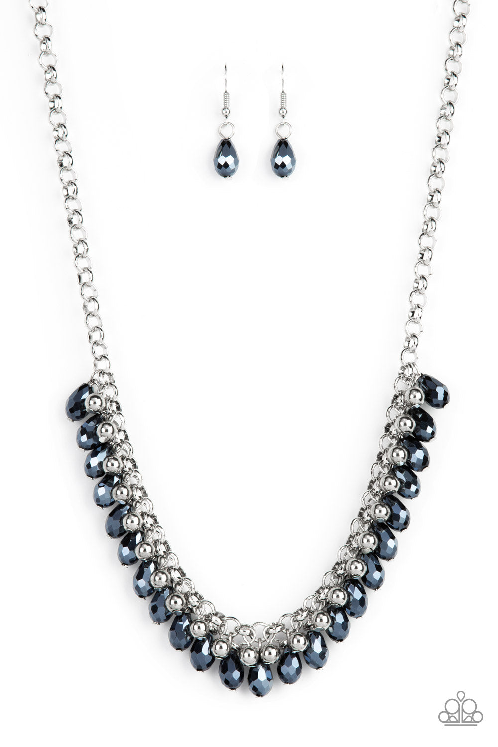 Metro Monarchy - Blue Metallic Crystal Bead Silver Short Necklace