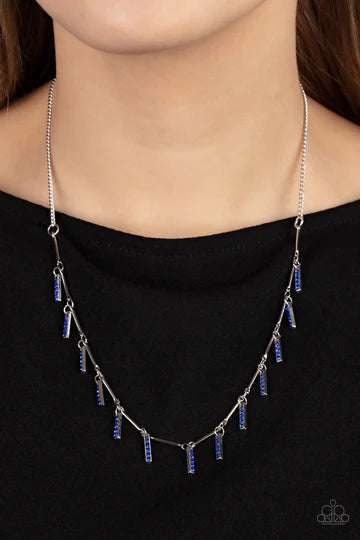 Metro Muse - Blue Rhinestone Silver Dainty Necklace