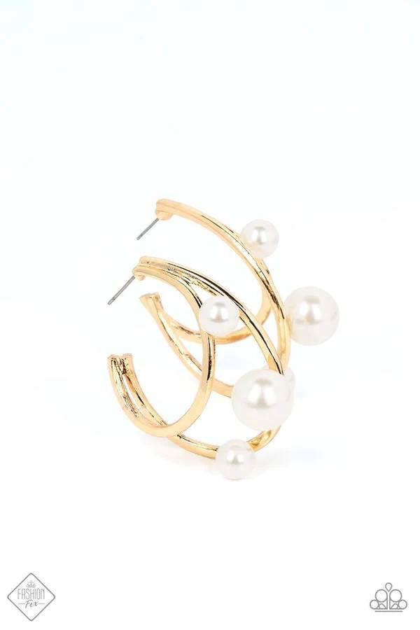 Metro Pier - Gold Hoop White Pearl Post Earrings - Fashion Fix
