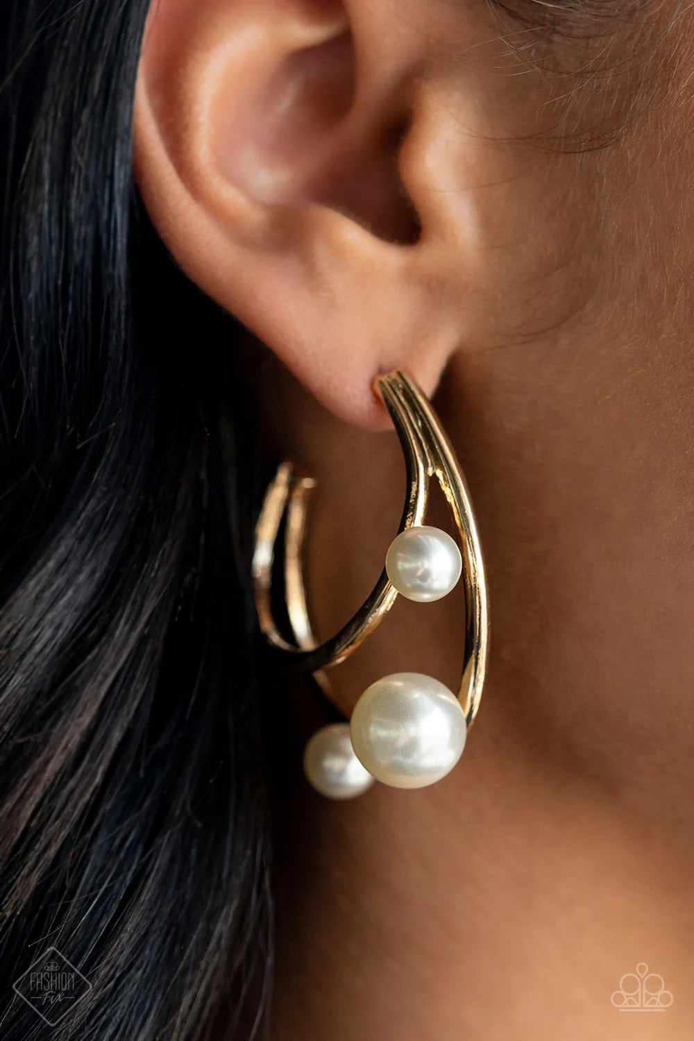 Metro Pier - Gold Hoop White Pearl Post Earrings - Fashion Fix