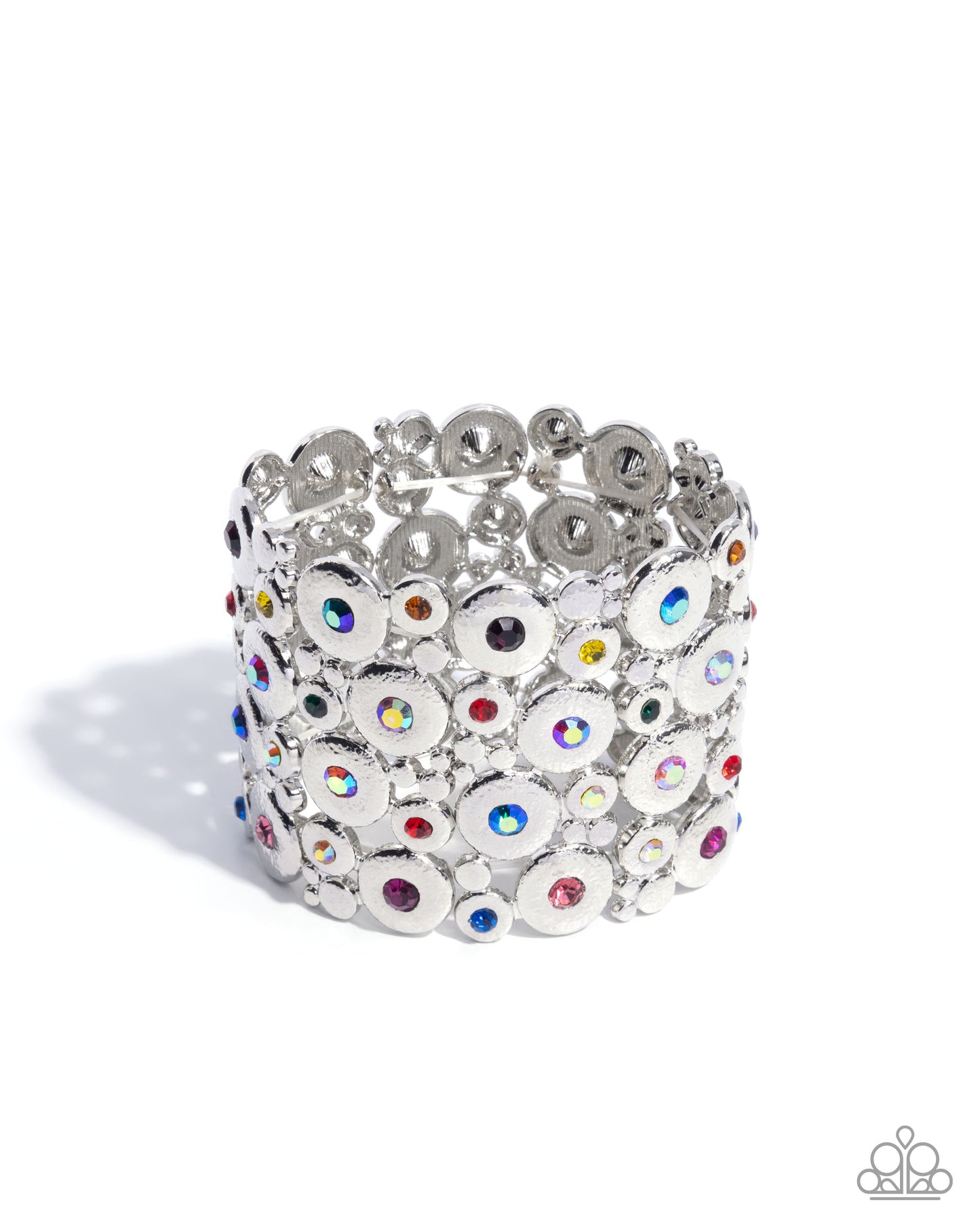 Millennial Medley - Multi Color Rhinestone Silver Stretchy Bracelet - Life of the Party