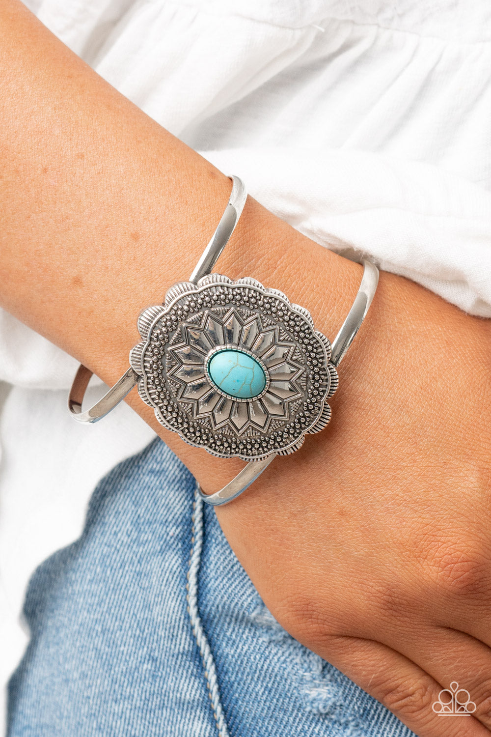 PERFECT MATCH / SET: Mojave Mirage - Blue Turquoise Stone Silver Long Necklace AND Mirage Magnificence - Blue Turquoise Stone Silver Cuff Bracelet