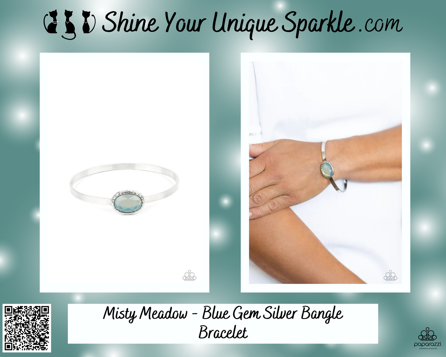 Misty Meadow - Blue Gem Silver Bangle Bracelet