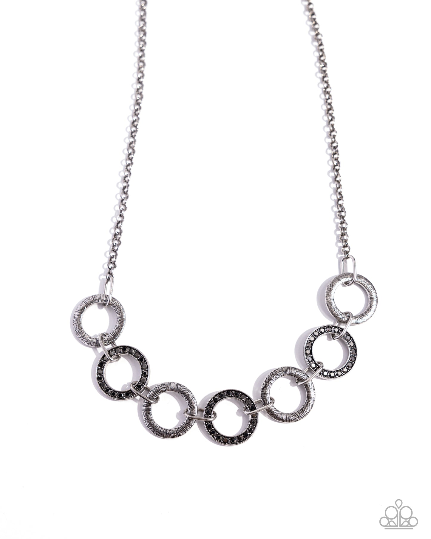 Modern Day Madonna - Silver Hoops and Hematite Rhinestone Short Necklace