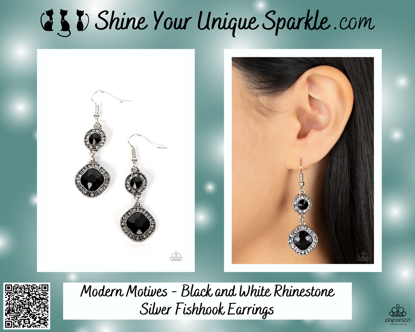 Modern Motives - Black and White Rhinestone Silver Fishhook Earrings