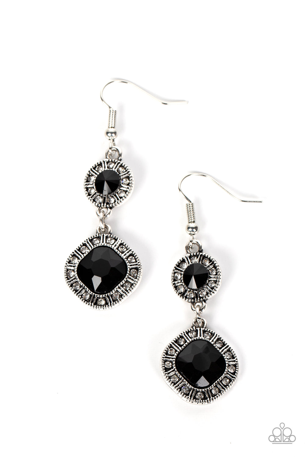 Modern Motives - Black and White Rhinestone Silver Fishhook Earrings