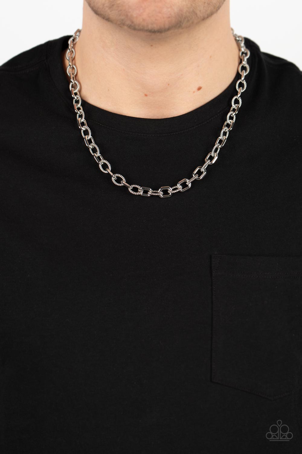 PERFECT MATCH / SET: Modern Motorhead - Silver Chain Urban Necklace AND Double Clutch - Silver Chain Urban Clasp Bracelet