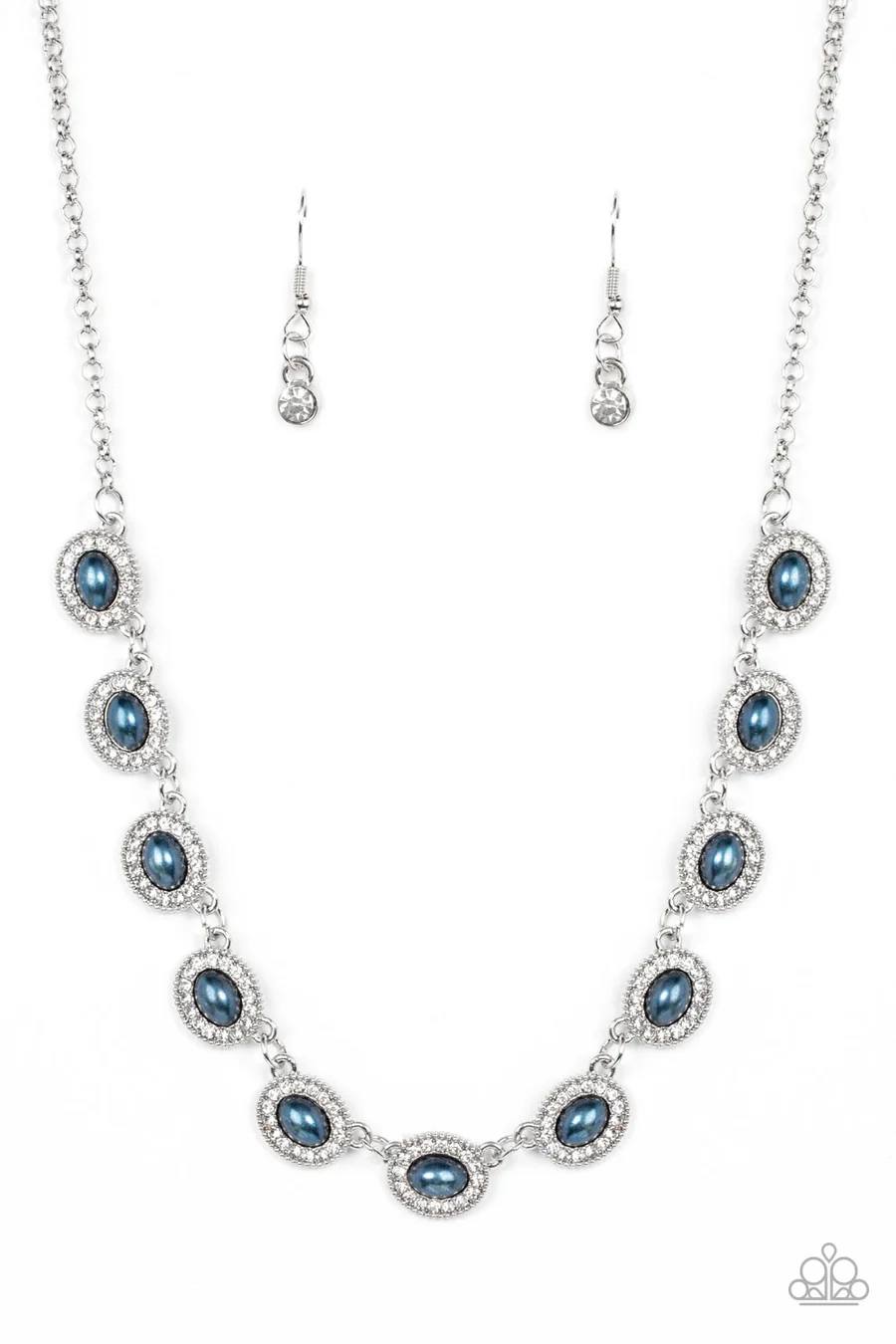 Modest Masterpiece - Blue Pearl White Rhinestone Silver Short Necklace