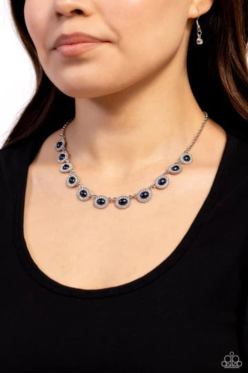 Modest Masterpiece - Blue Pearl White Rhinestone Silver Short Necklace