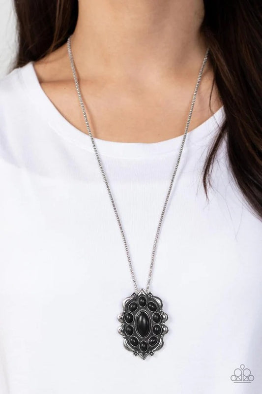 Mojave Medallion - Black Stone Silver Pendant Medium-Length Necklace