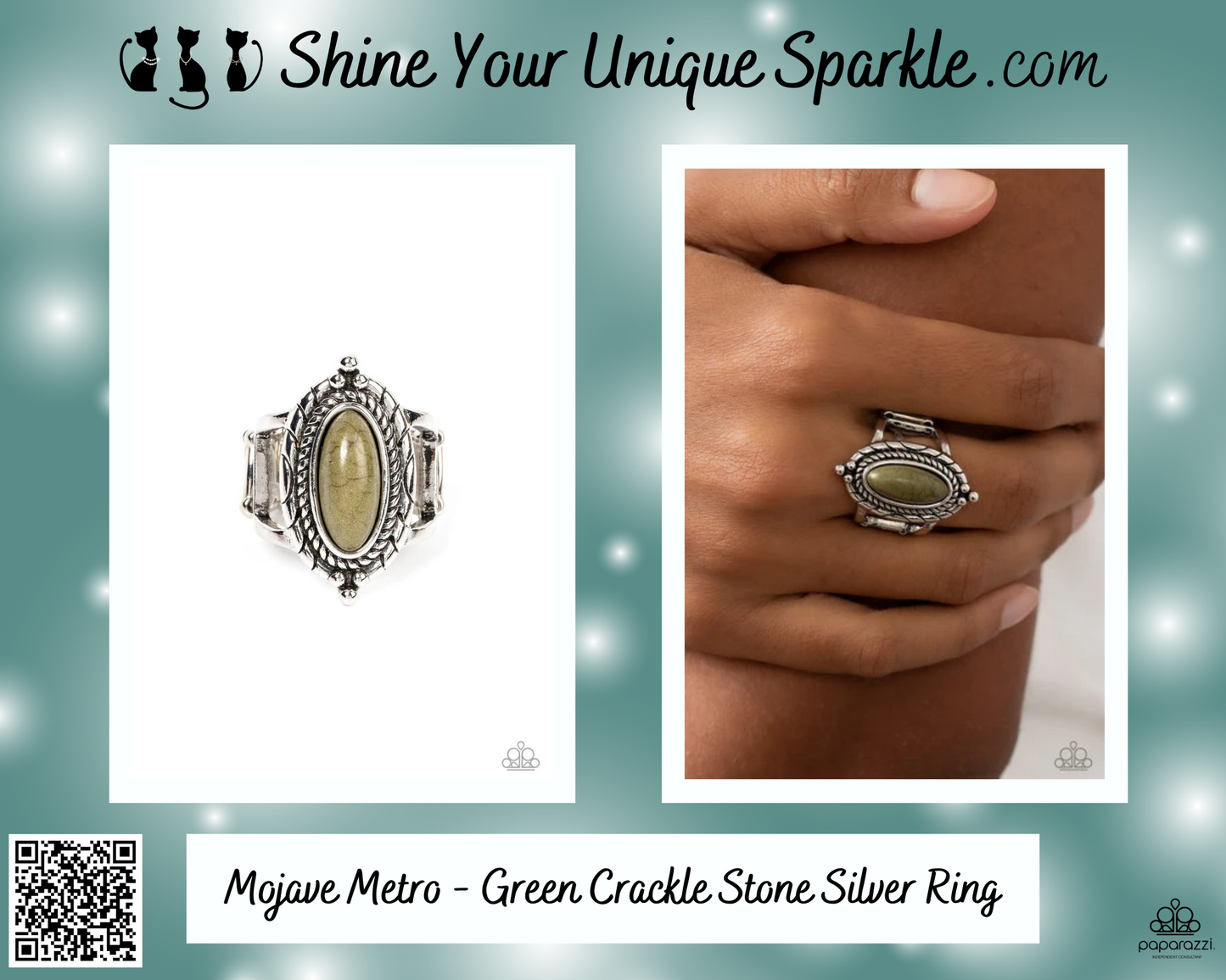 Mojave Metro - Green Crackle Stone Silver Ring