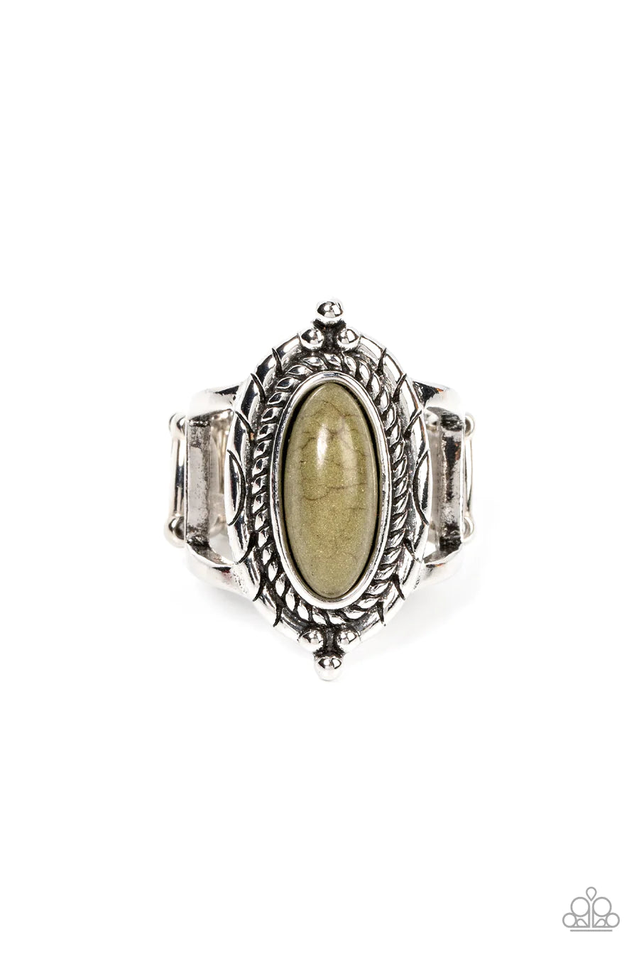 Mojave Metro - Green Crackle Stone Silver Ring