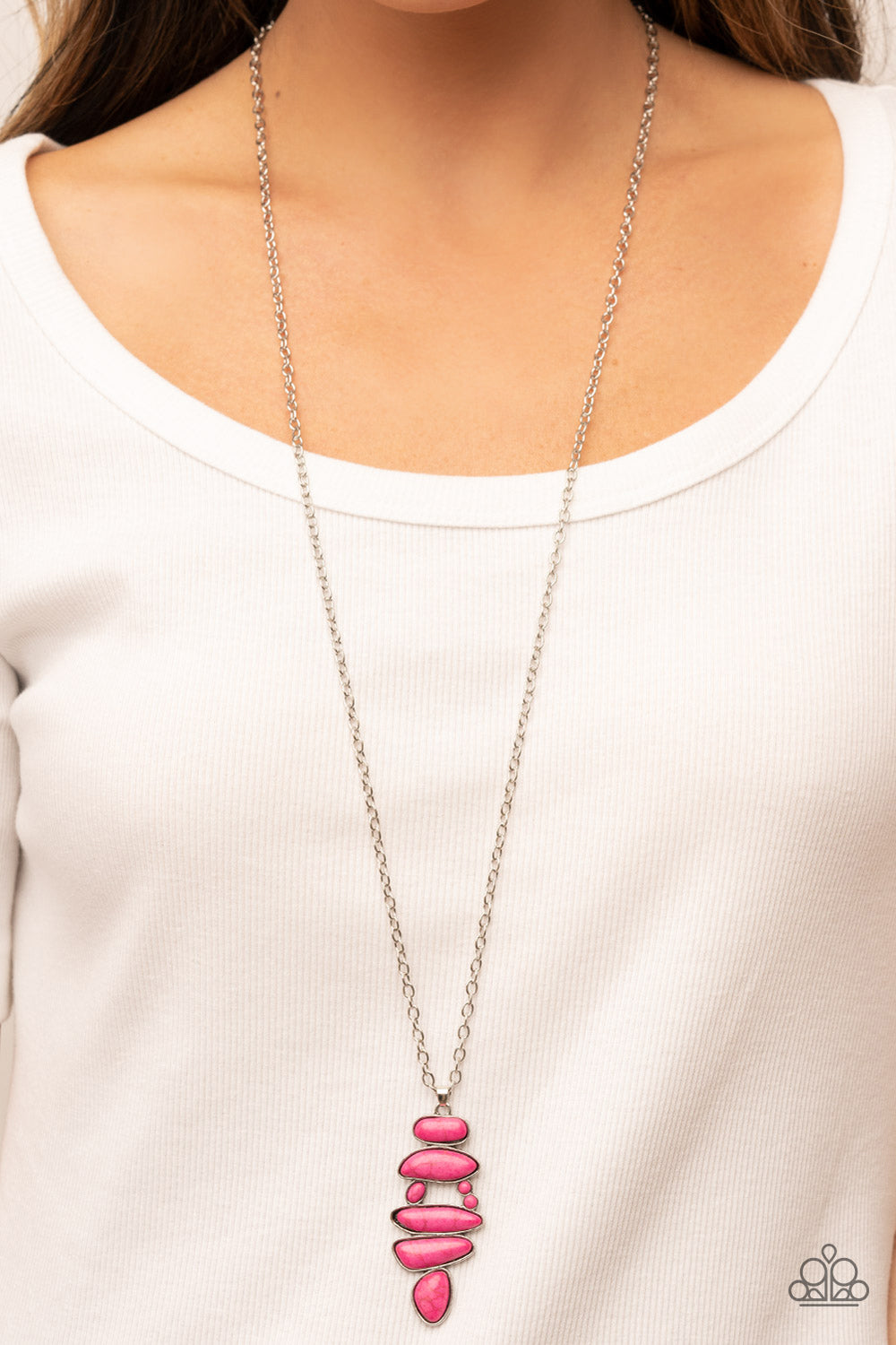 Mojave Mountaineer - Pink Stone Silver Long Necklace