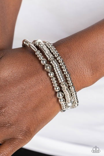 Monochromatic Medley - Silver Bead Stretchy Bracelet