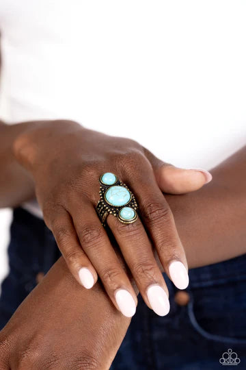 Mountain Mecca - Brass Turquoise Crackled Stone Ring