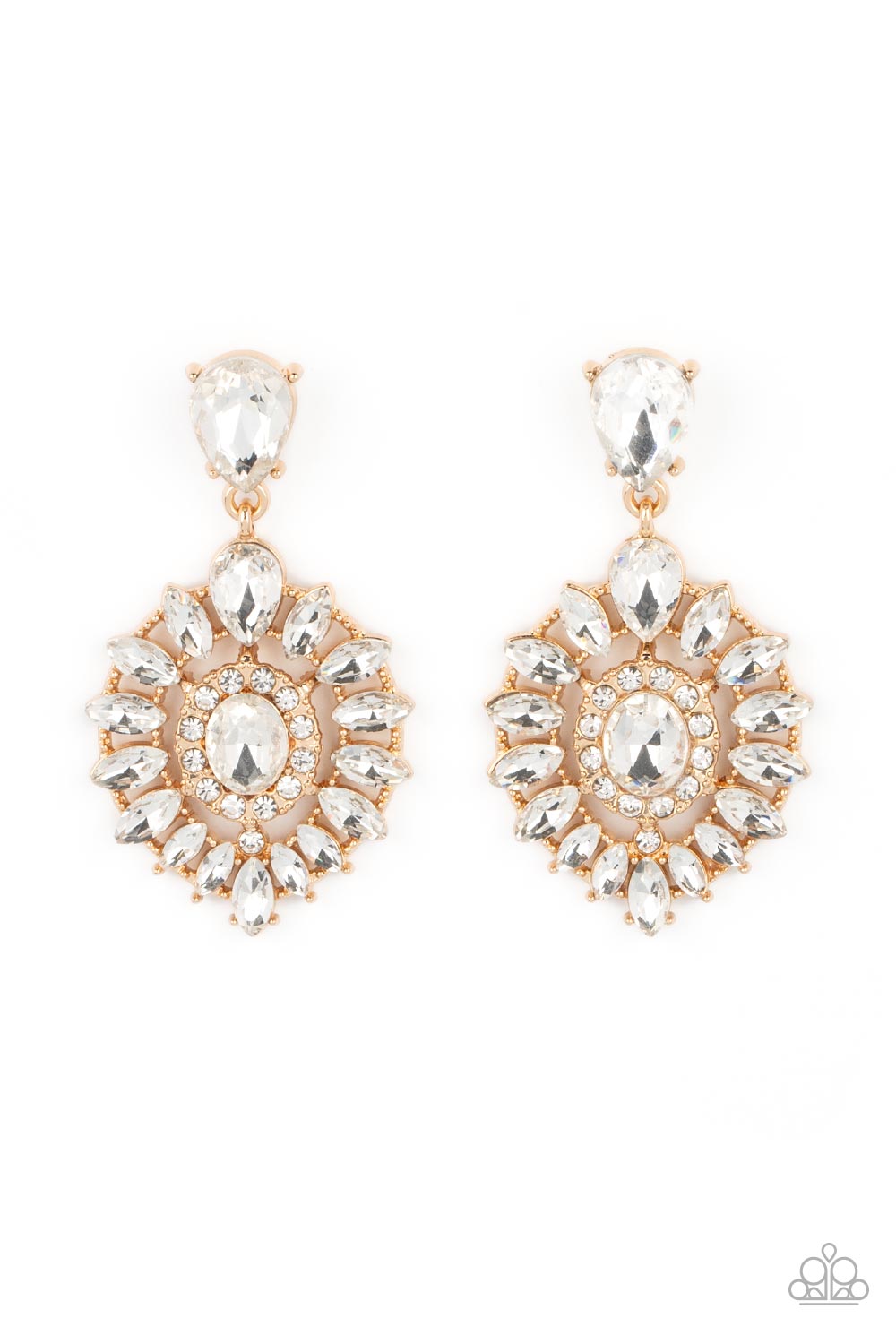 My Good LUXE Charm - Gold Frame White Rhinestone Gem Post Earrings