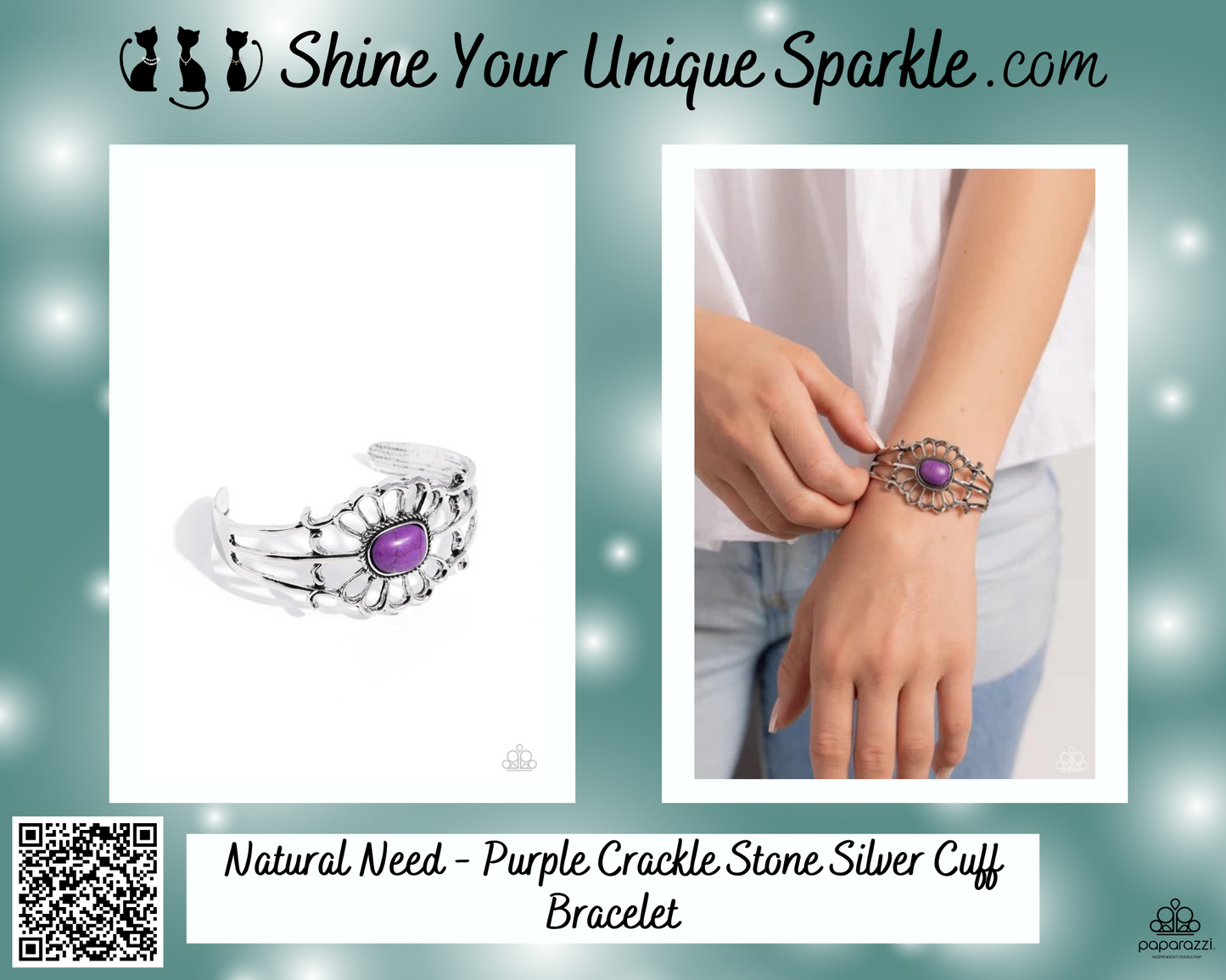 Natural Need - Purple Crackle Stone Silver Cuff Bracelet