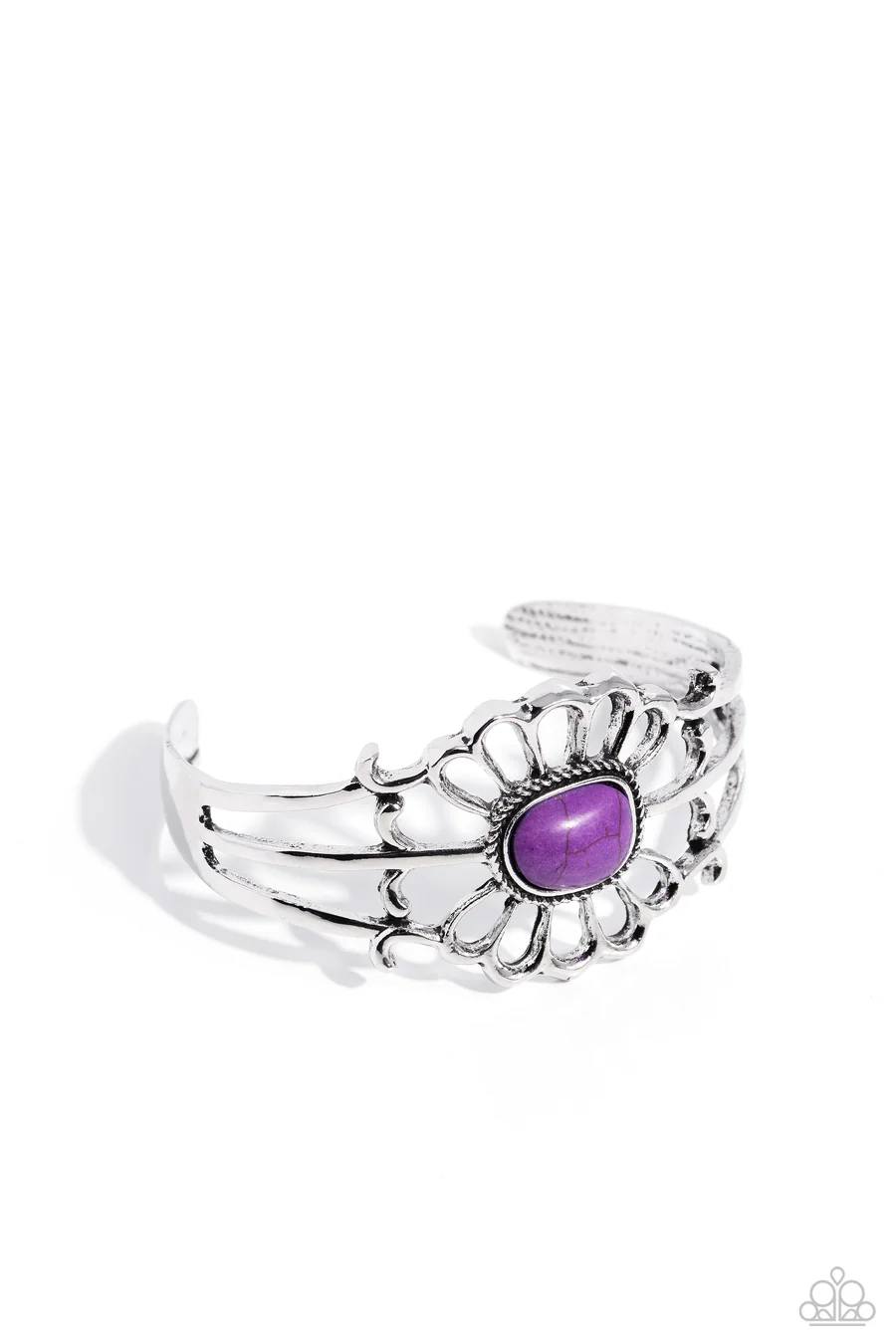 Natural Need - Purple Crackle Stone Silver Cuff Bracelet