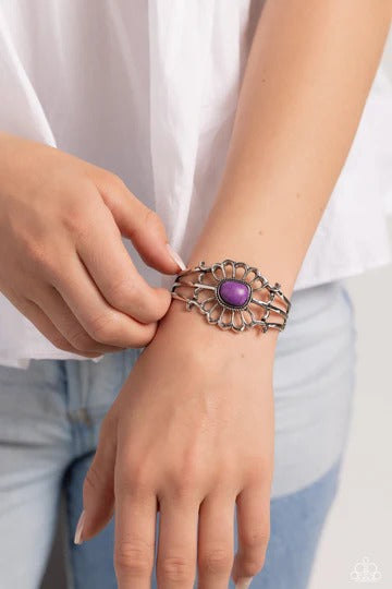 Natural Need - Purple Crackle Stone Silver Cuff Bracelet