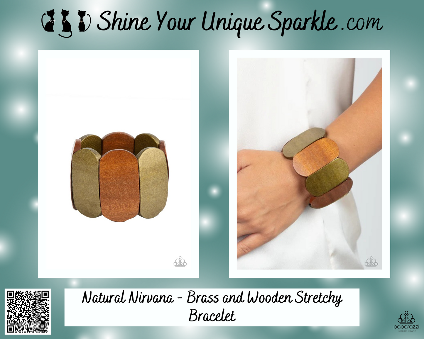 Natural Nirvana - Brass and Wooden Stretchy Bracelet