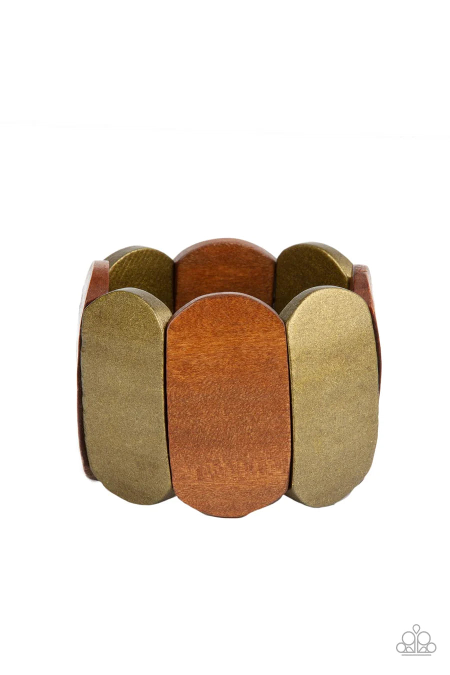 Natural Nirvana - Brass and Wooden Stretchy Bracelet