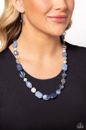 Nautical Sunset - Multi Blue and Silver Bead Pearl Short Necklace