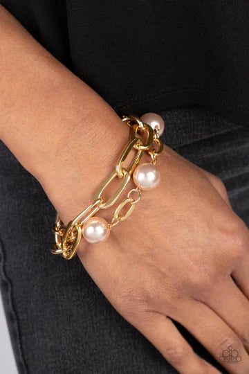 Nautical Mileage - Gold Chain Brown Pearl Clasp Bracelet