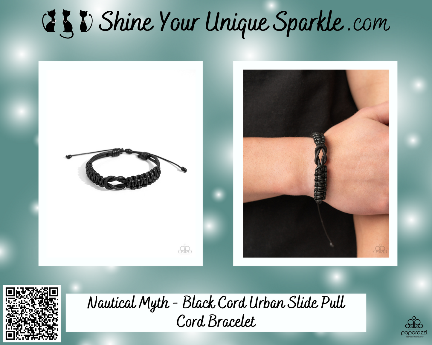 Nautical Myth - Black Cord Urban Slide Pull Cord Bracelet