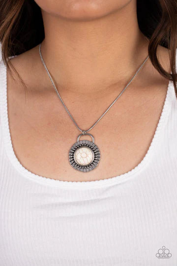 New Age Nomad - White Stone Pendant Silver Short Necklace