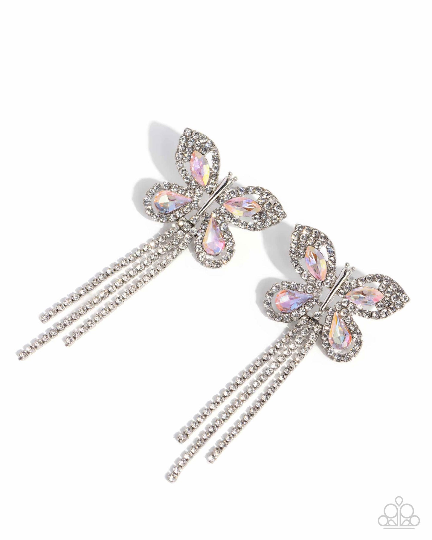 Next SOAR - Pink Gem White Rhinestone Silver Butterfly Post Earrings - Life of the Party