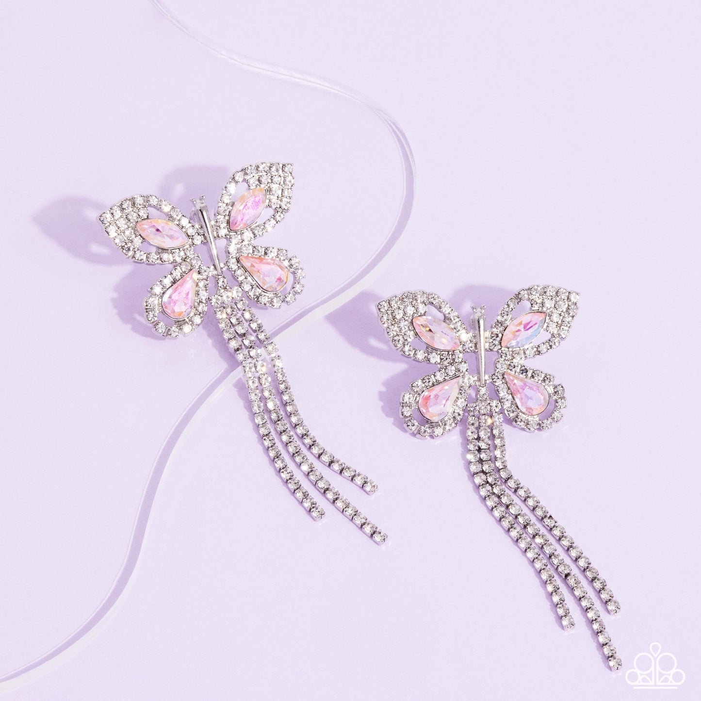 Next SOAR - Pink Gem White Rhinestone Silver Butterfly Post Earrings - Life of the Party