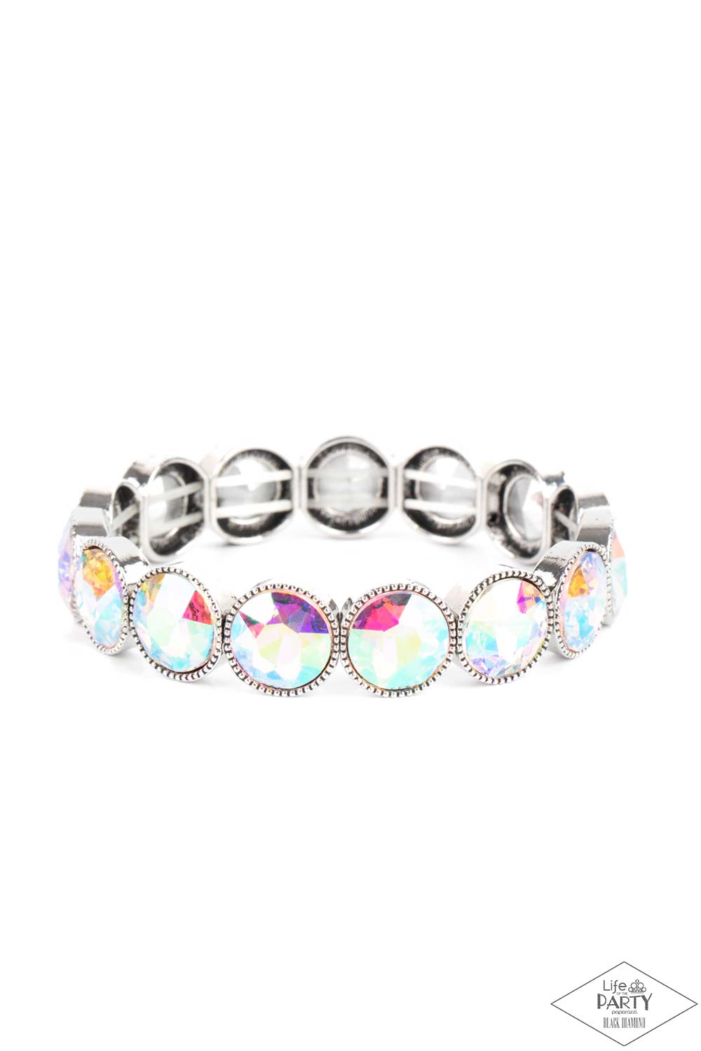 Number One Knockout - Multi Iridescent Mermaid Gem Silver Stretchy Bracelet