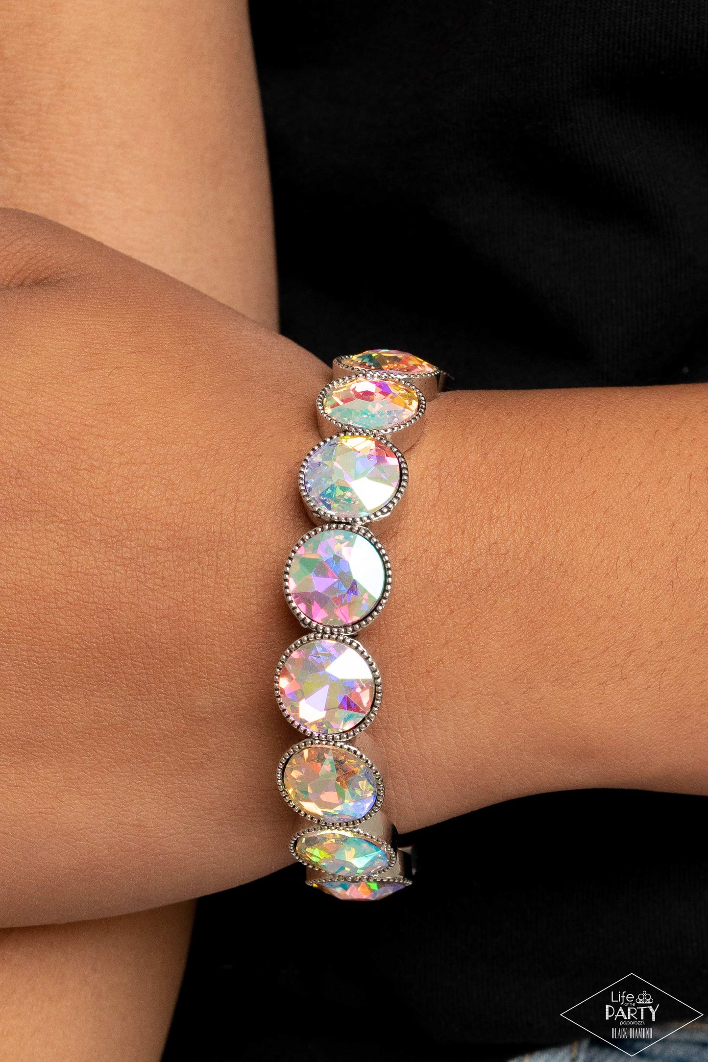 Number One Knockout - Multi Iridescent Mermaid Gem Silver Stretchy Bracelet