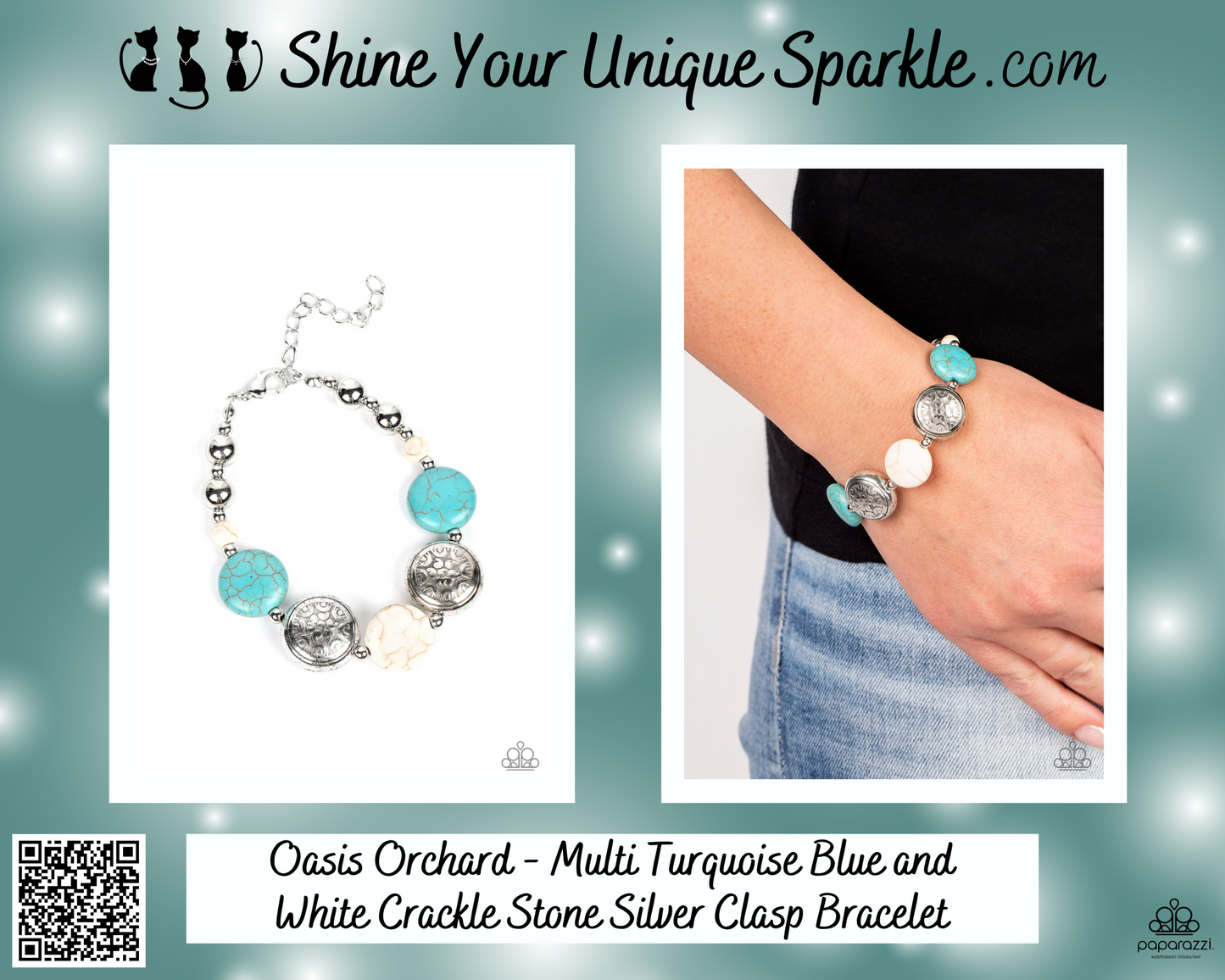 Oasis Orchard - Multi Turquoise Blue and White Crackle Stone Silver Clasp Bracelet