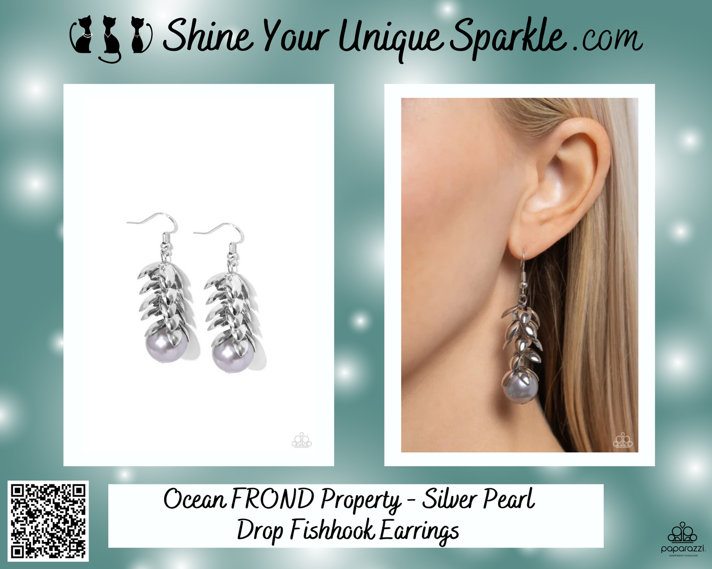 Ocean FROND Property - Silver Pearl Drop Fishhook Earrings