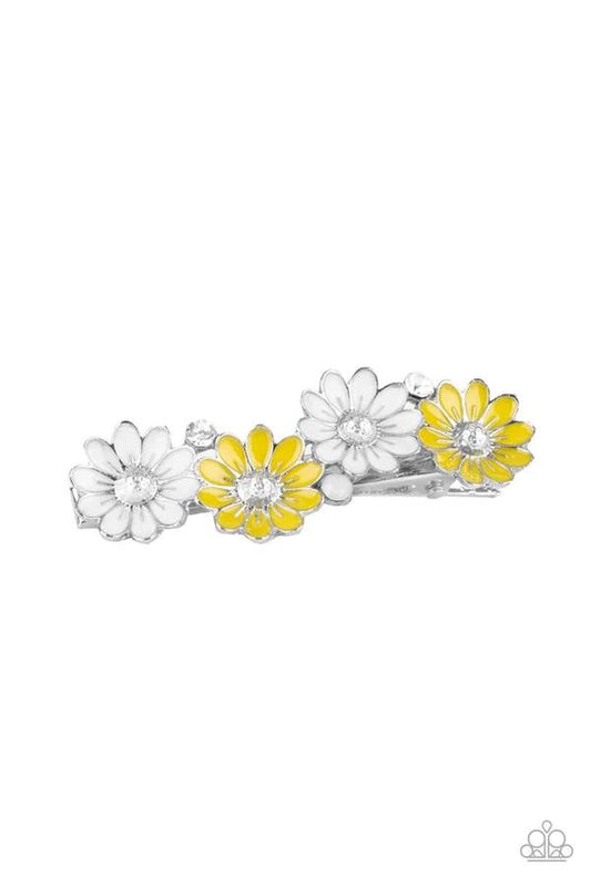 Ok, BLOOMER - Yellow and White Flower Silver Hair Clip